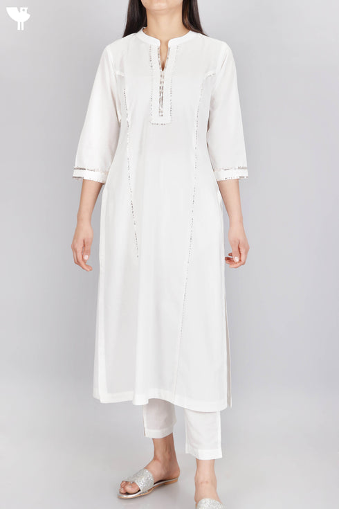 Cambric Cotton Kurta With Gota Patti Embroidery